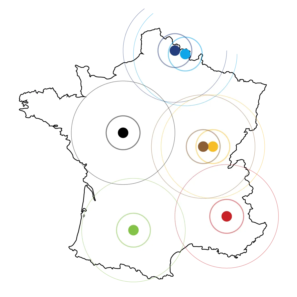 Carte du RED Réseau d'Experts en Diagnostics en maintenance prédictive proactive en France